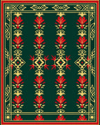 Emerald Red Golden Floral Medallion Rug