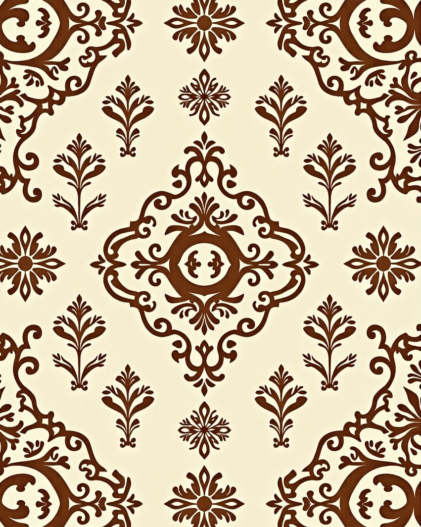 Rich Brown Scrollwork Damask Rug