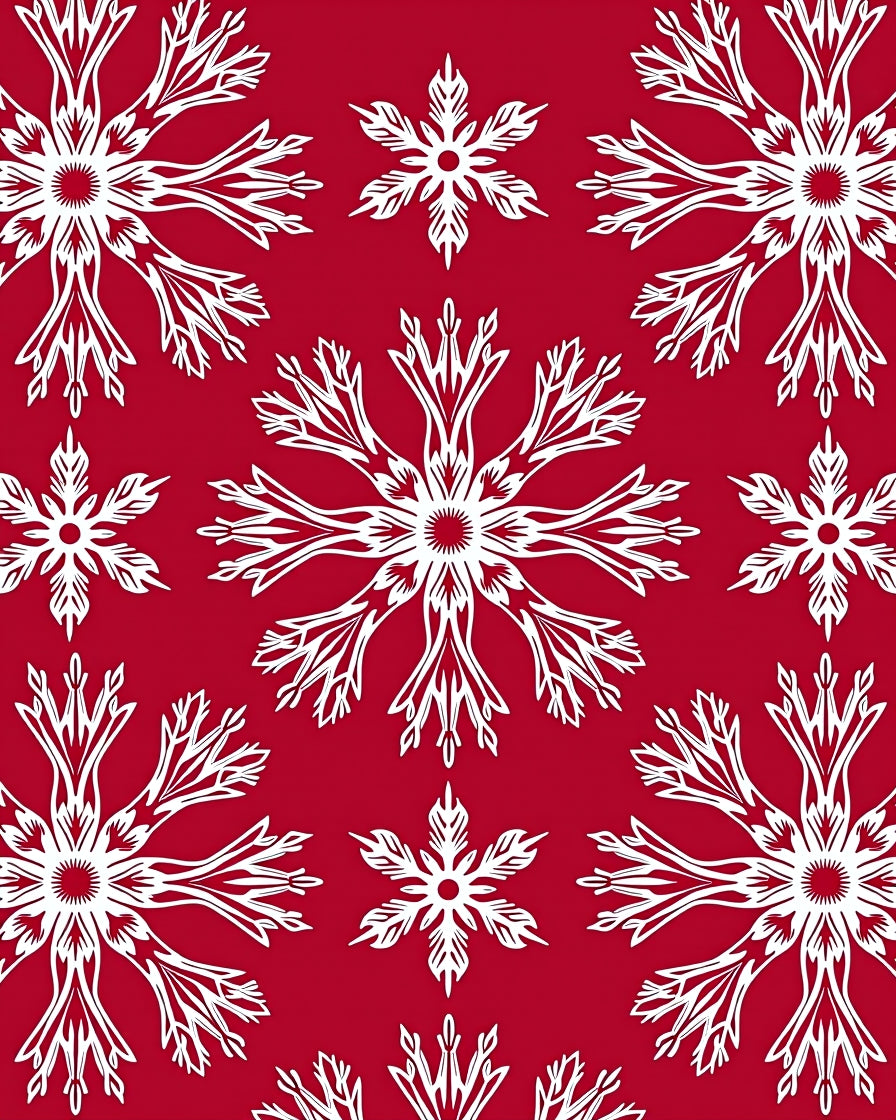 Crimson White Snowflake Medallion Arrangement Rug