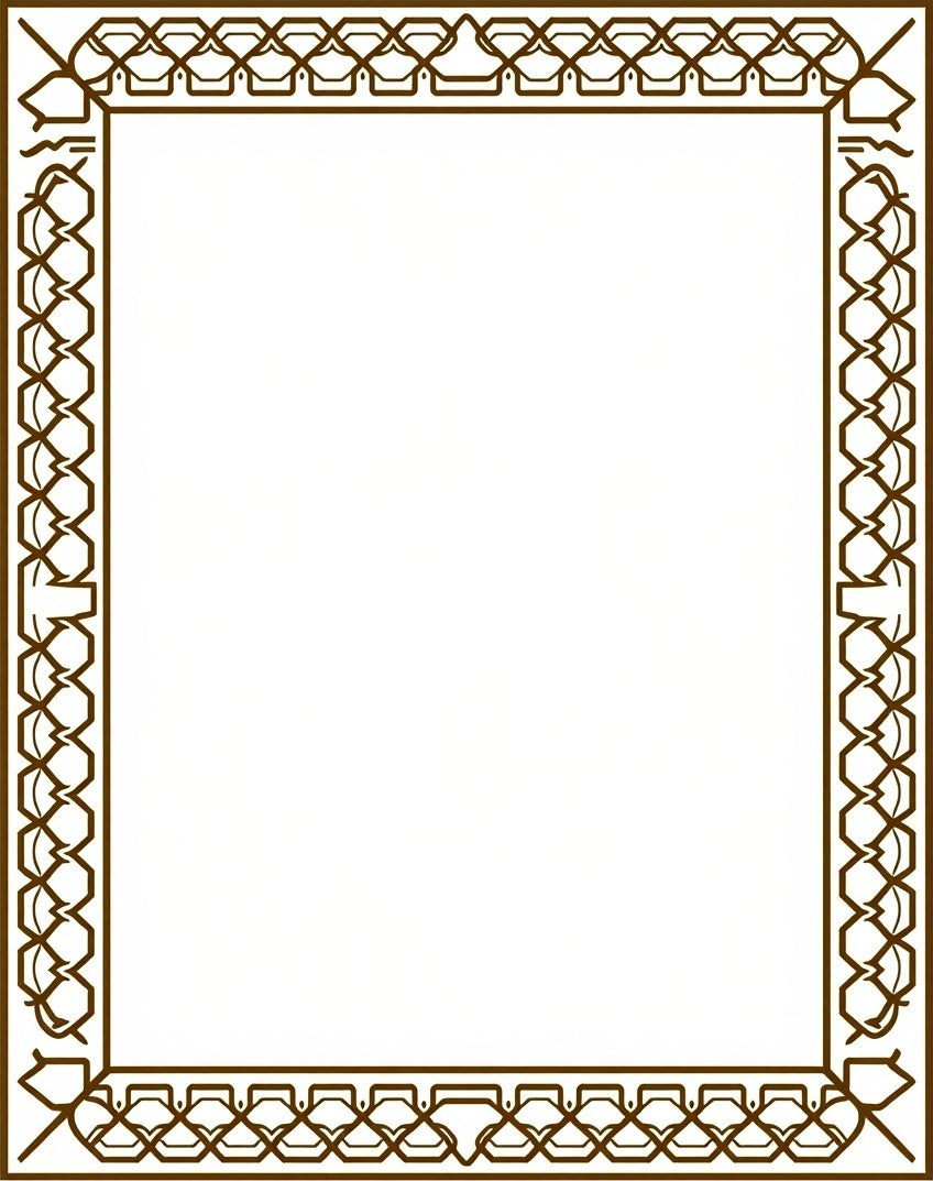 Rich Brown Interlocking Geometric Border Rug