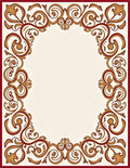 Ornate Crimson Golden Scrollwork Border Rug