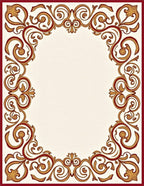 Ornate Crimson Golden Scrollwork Border Rug