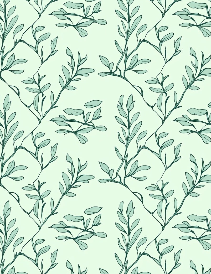 Mint Green Leafy Vine Scroll Rug