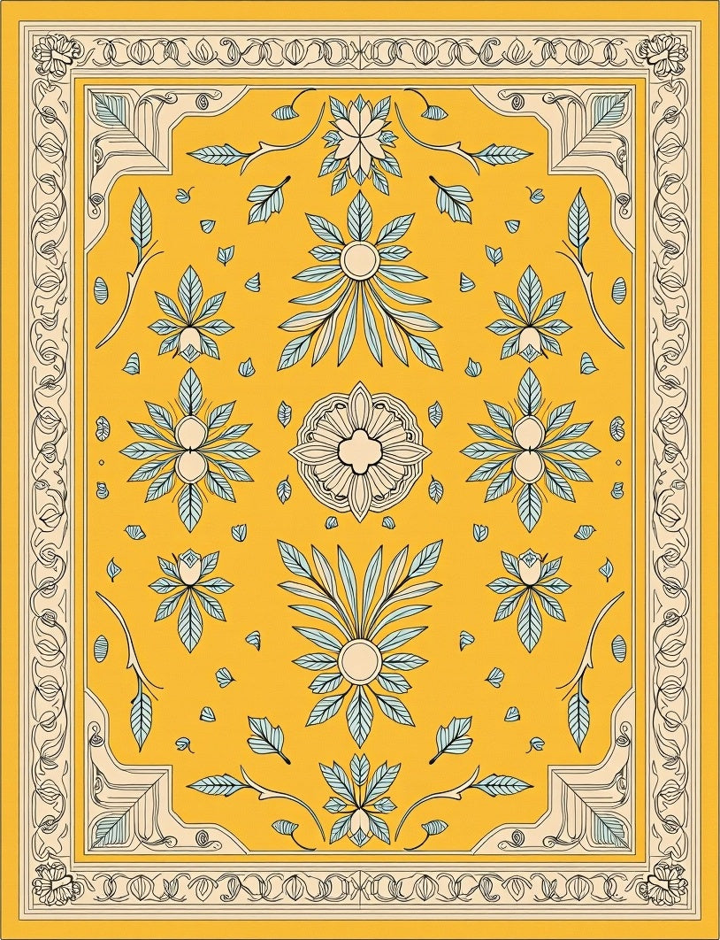 Golden Yellow Floral Foliage Rug