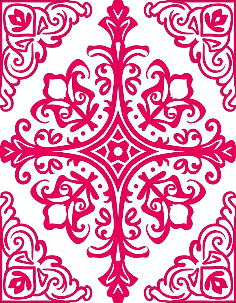 Exotic Fuchsia Scrollwork Mandala Rug