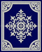 Deep Blue Cream Medallion Border Rug