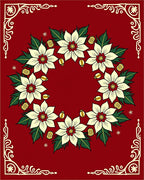 Cream Poinsettia Wreath Red Border Rug