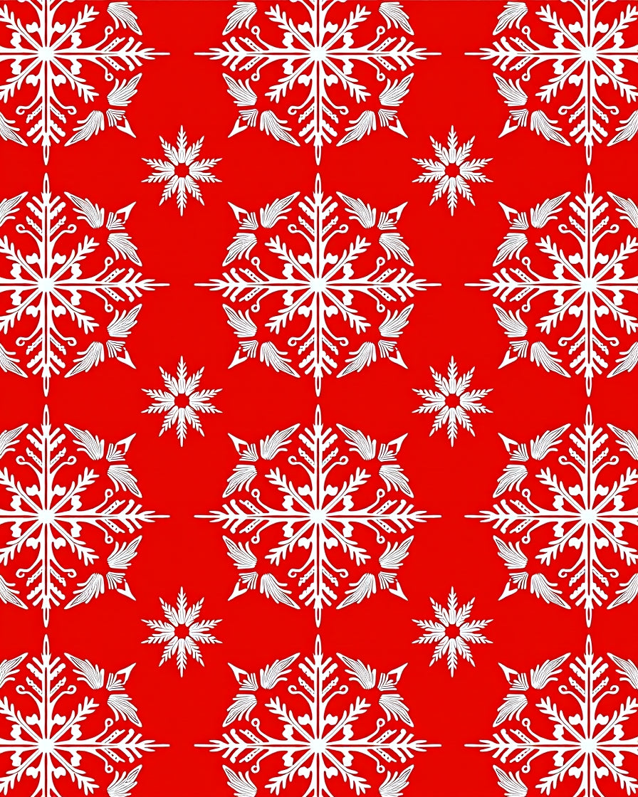 Crimson White Snowflake Collage Rug