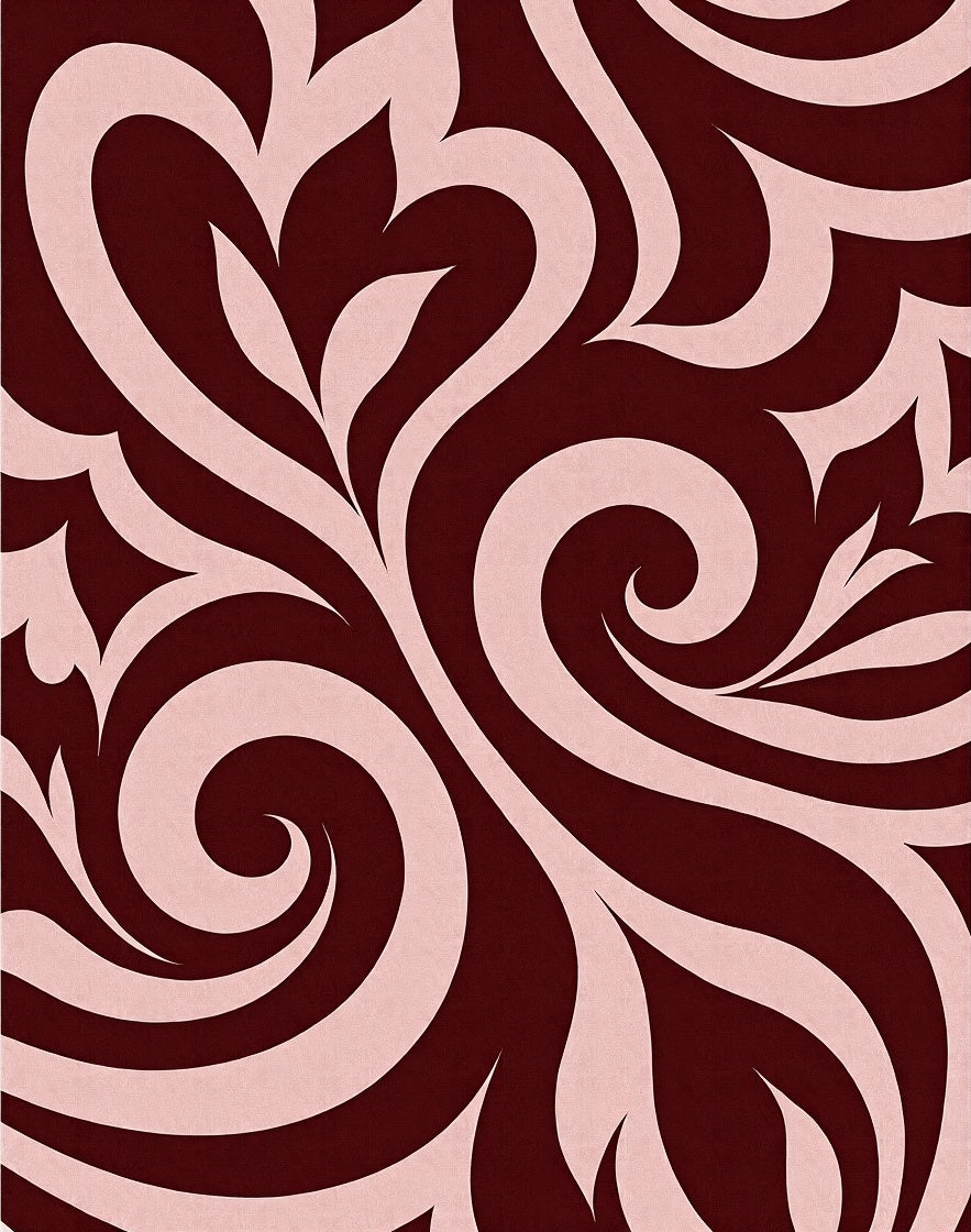 Burgundy Swirl Abstract Floral Rug