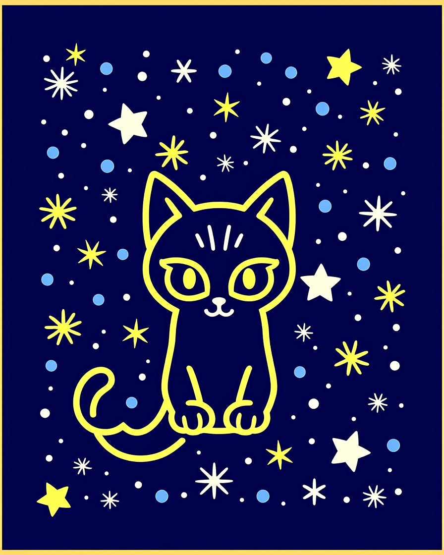 Cute Yellow Cat Starry Night Rug