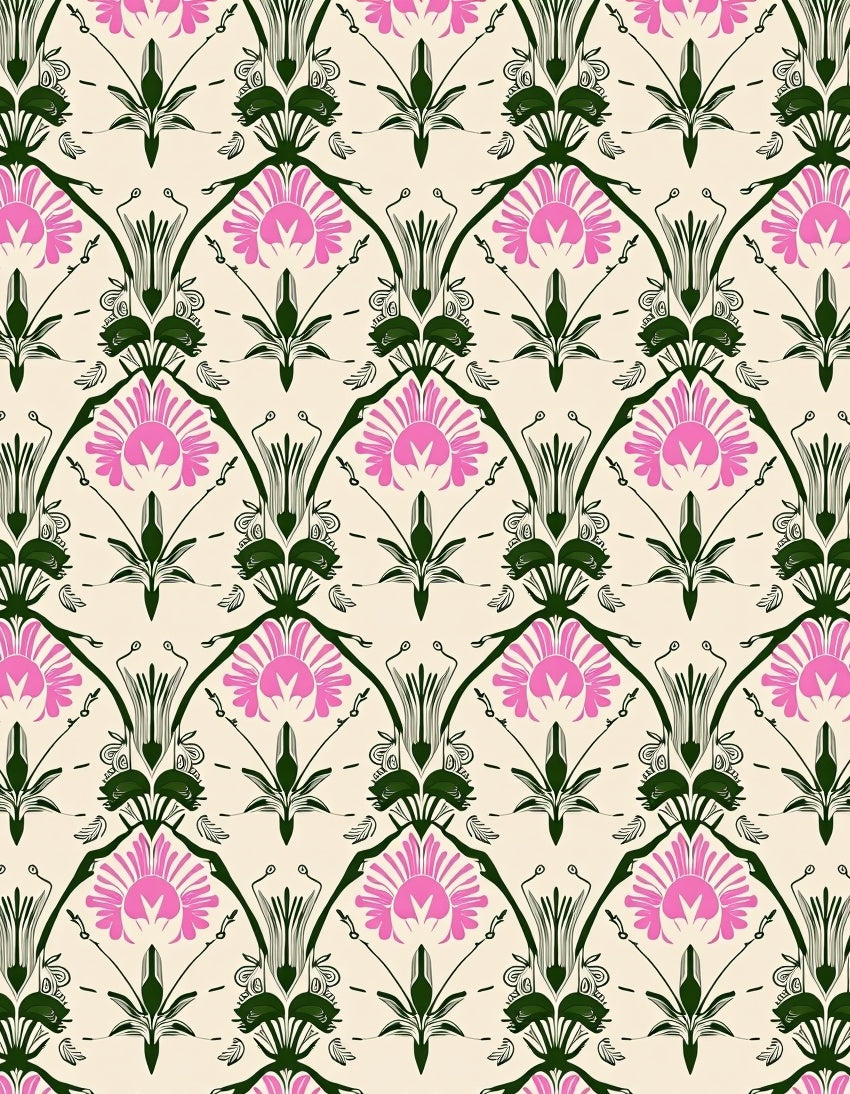 Art Nouveau Pink Floral Arch Accent Rug