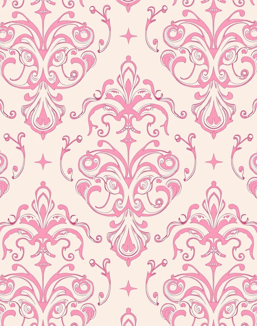 Elegant Pink Damask Swirl Medallion Rug