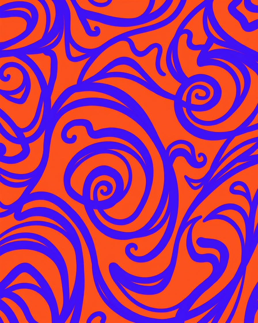 Vibrant Blue Swirls Orange Abstract Rug