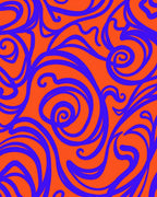 Vibrant Blue Swirls Orange Abstract Rug