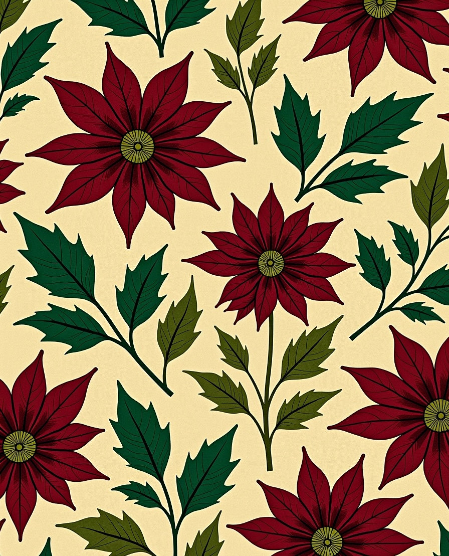 Deep Red Poinsettia Floral Vine Rug