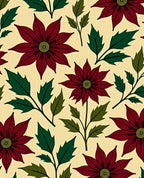 Deep Red Poinsettia Floral Vine Rug