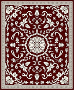 Crimson Ivory Floral Scroll Medallion Rug