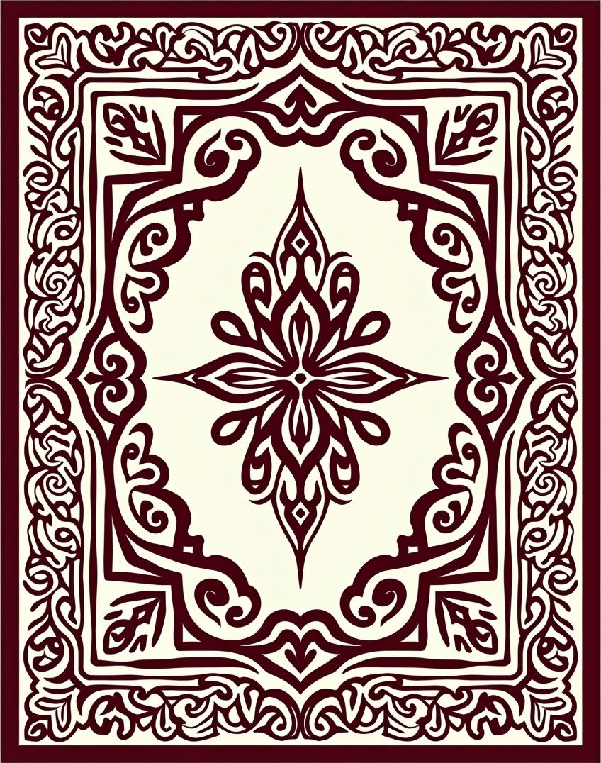 Crimson Ivory Floral Frame Rug