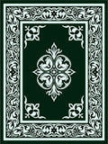 Ornate Dark Green White Medallion Border Rug