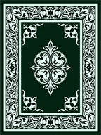 Ornate Dark Green White Medallion Border Rug