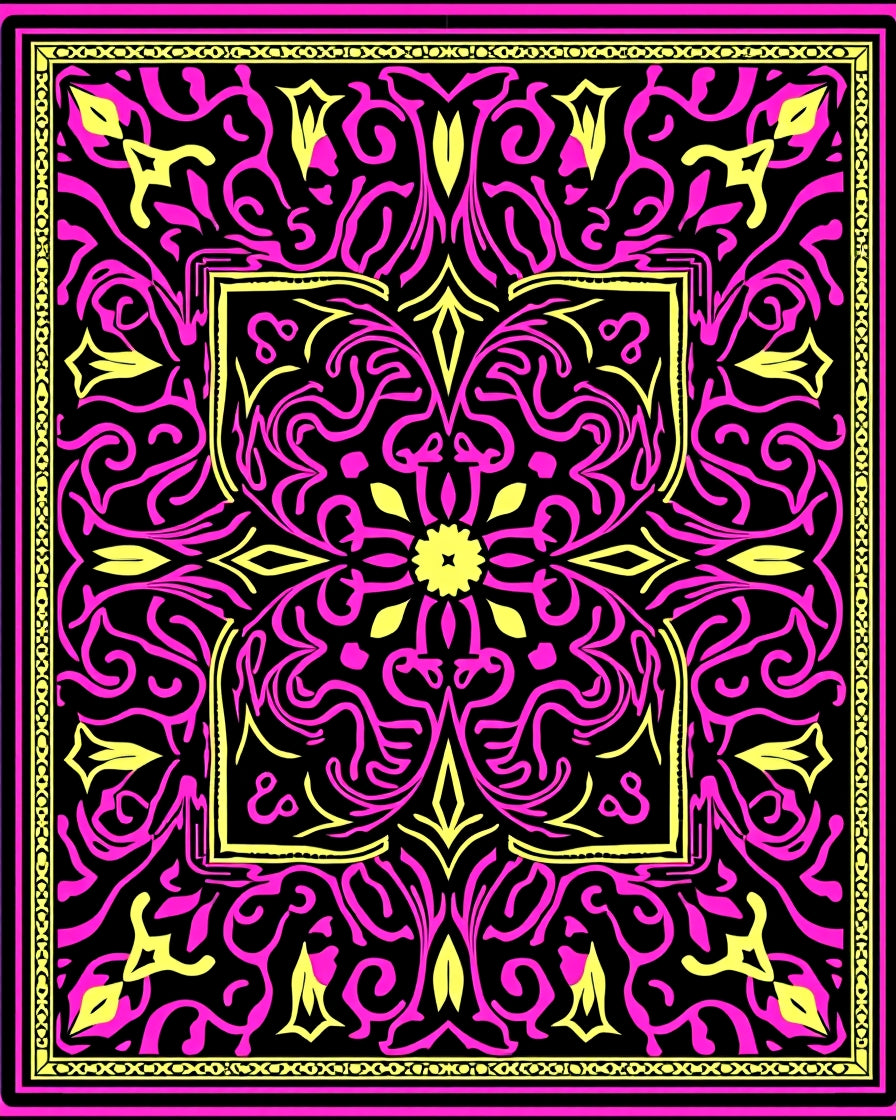 Vibrant Pink Yellow Floral Square Rug