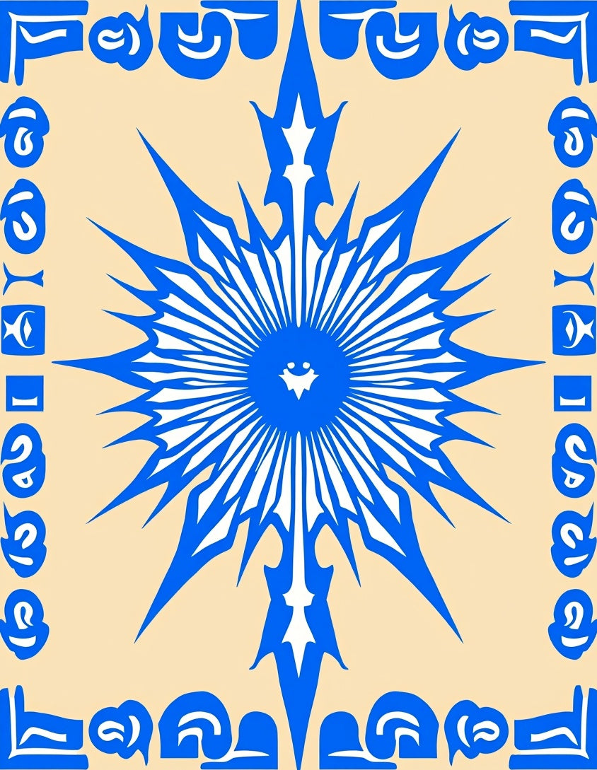 Azure Spiky Starburst Mandala Rug