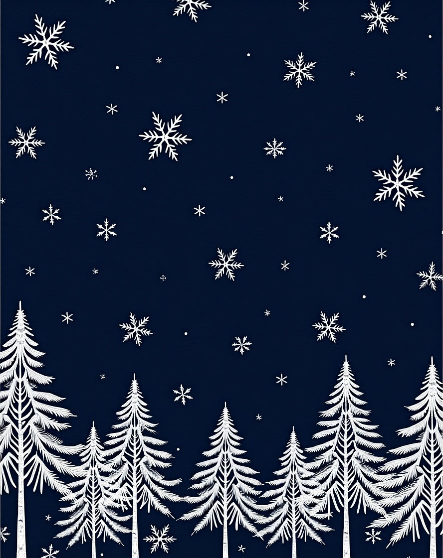 Midnight Blue Snowy Evergreen Forest Rug