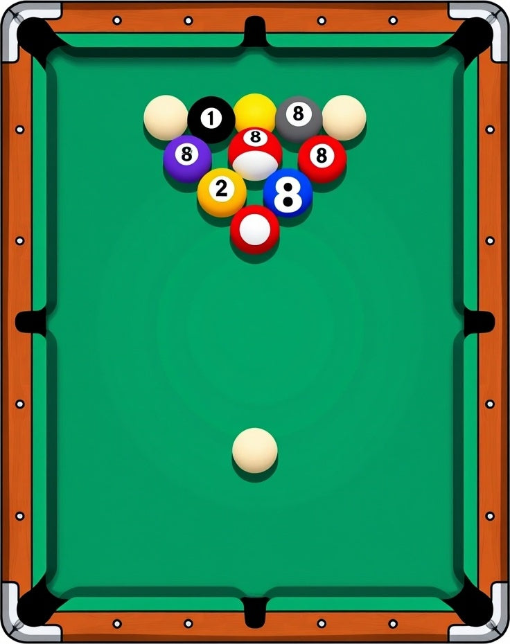Billiard Balls Scattered Across Green Felt Rug
