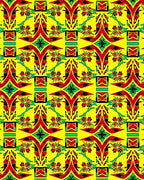 Vibrant Red Green Yellow Abstract Symmetry Rug