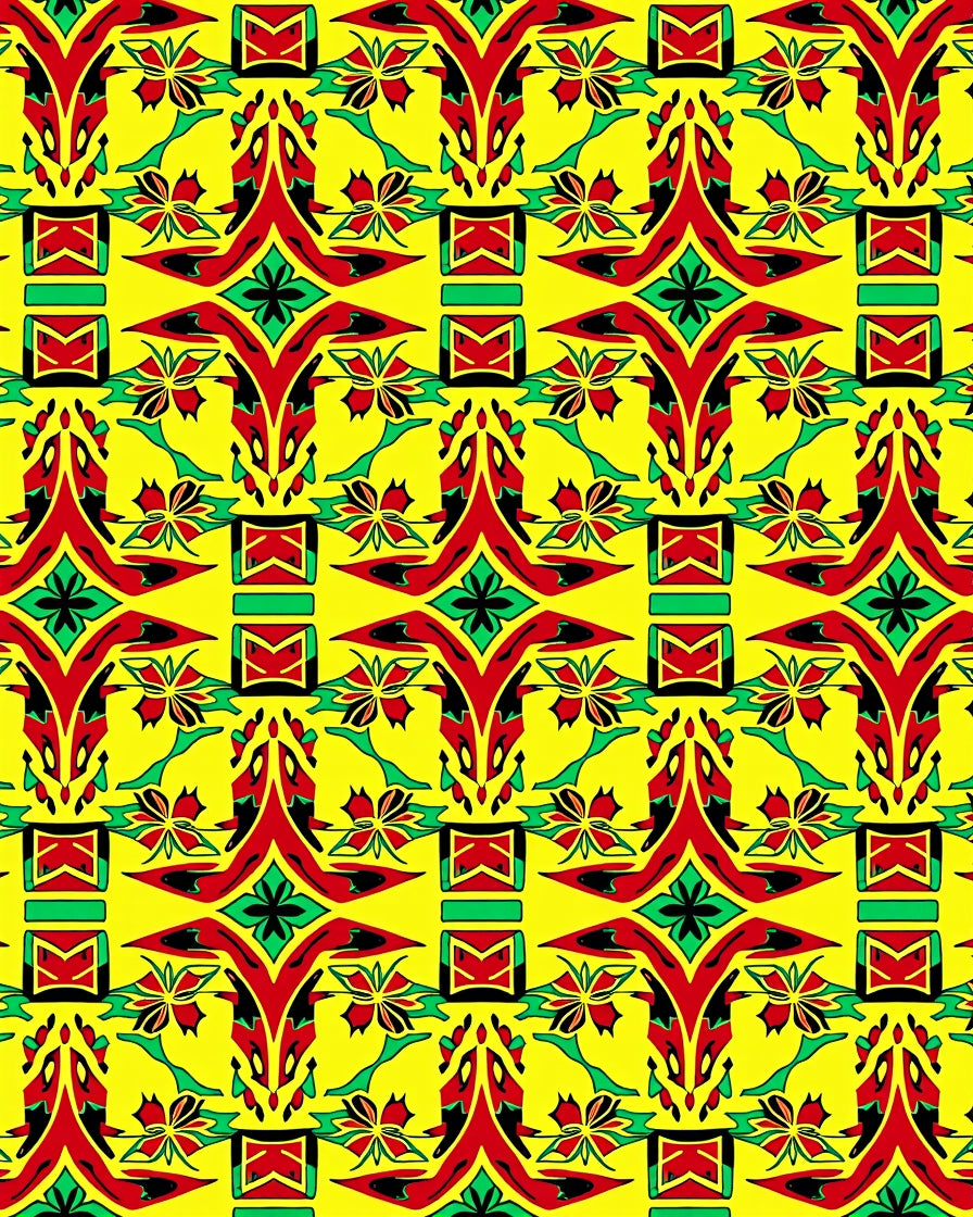 Vibrant Red Green Yellow Abstract Symmetry Rug