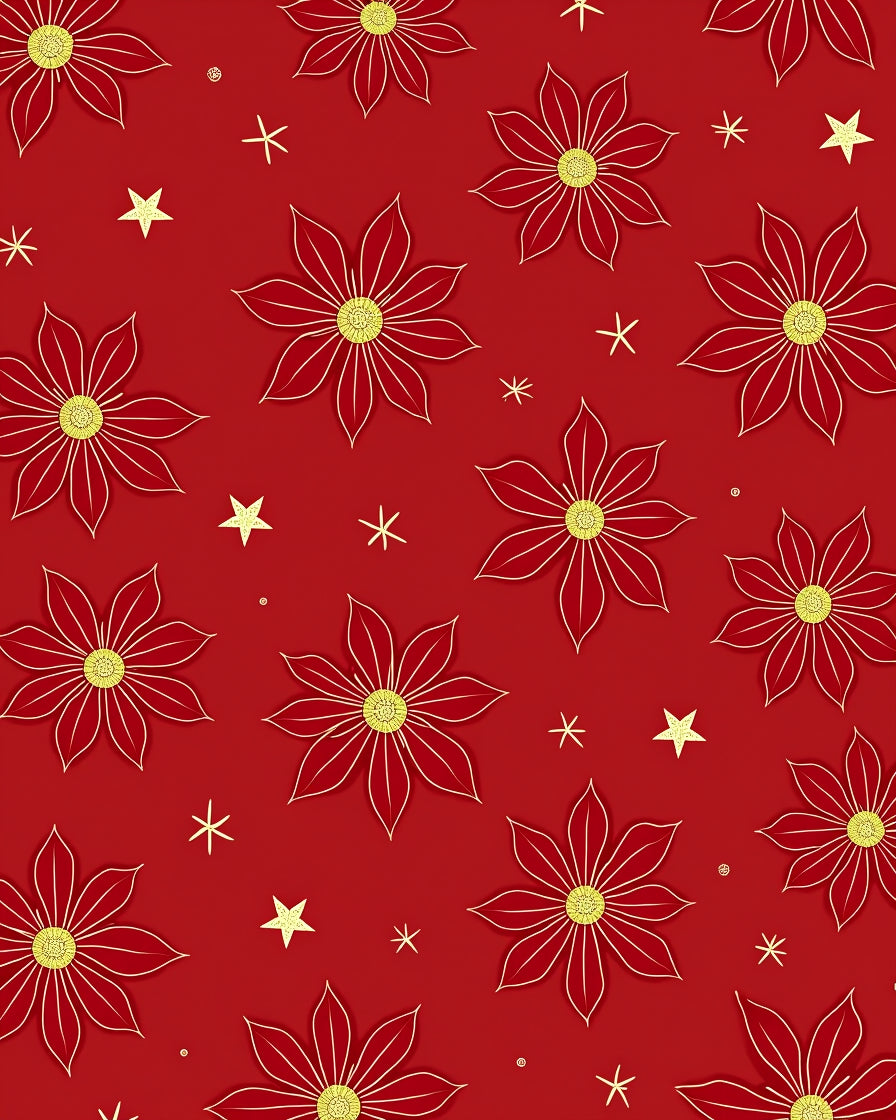 Crimson Golden Starburst Floral Rug