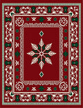 Crimson White Green Snowflake Medallion Rug