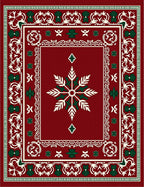 Crimson White Green Snowflake Medallion Rug