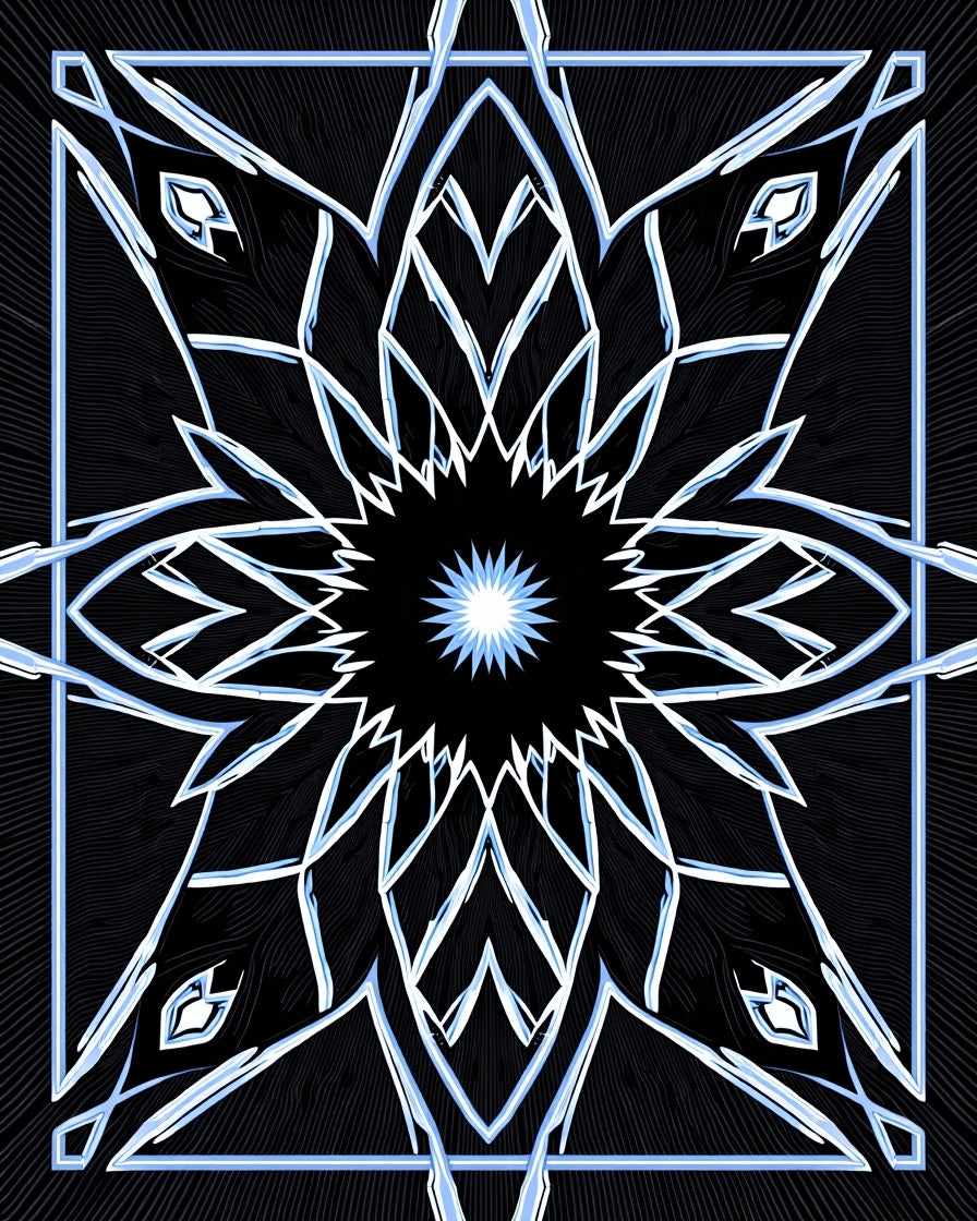 Abstract Icy Blue Starburst Frame Rug