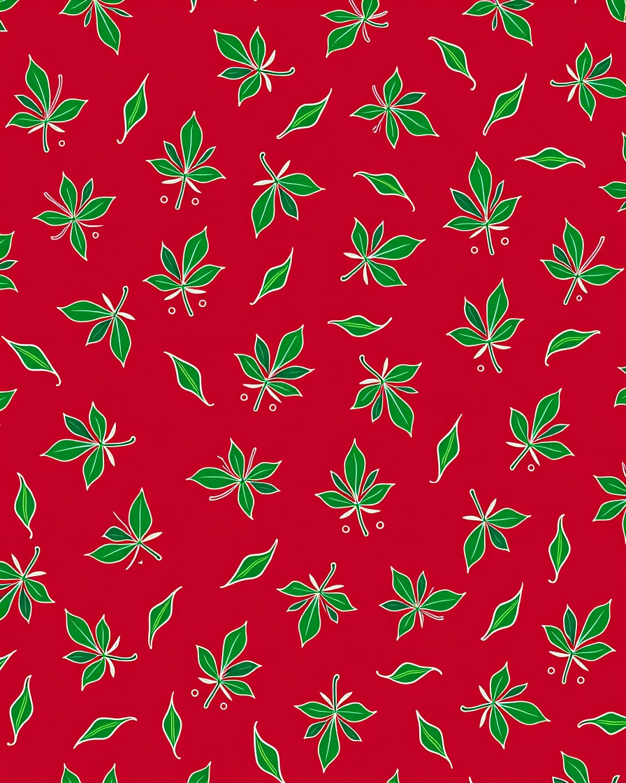 Crimson Forest Green Leaf Burst Rug