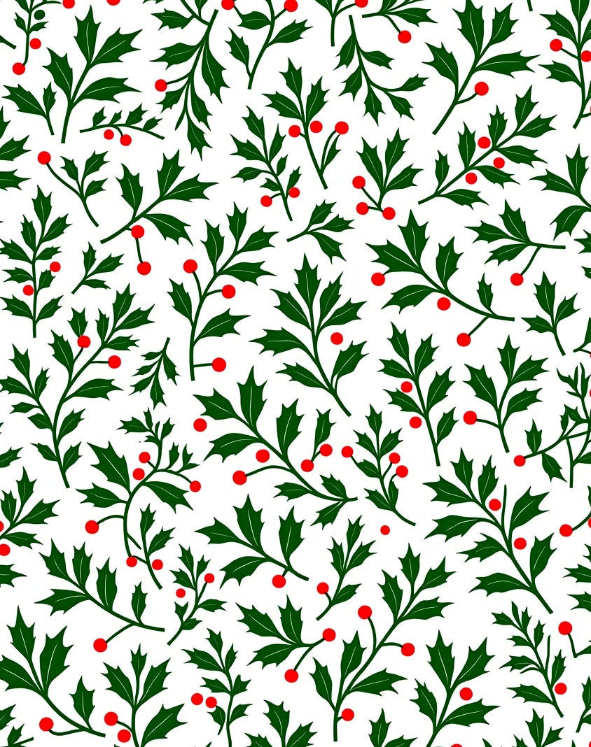 Green Holly Red Berry Branches Rug