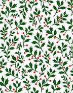Green Holly Red Berry Branches Rug