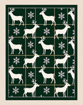 White Deer Snowflake Grid Dark Green Rug