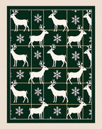 White Deer Snowflake Grid Dark Green Rug