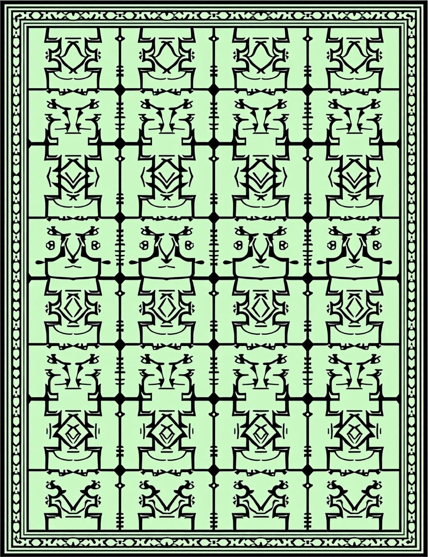Light Green Black Linear Geometric Composition Rug