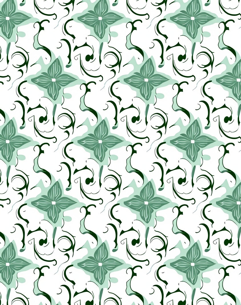 Green Faux Flower With Swirls Rug