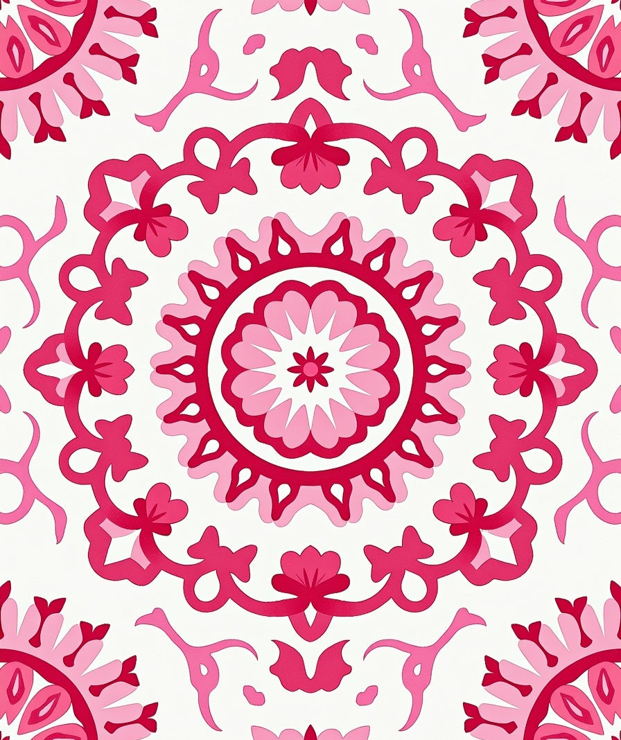 Fuchsia Floral Mandala Symmetry Rug