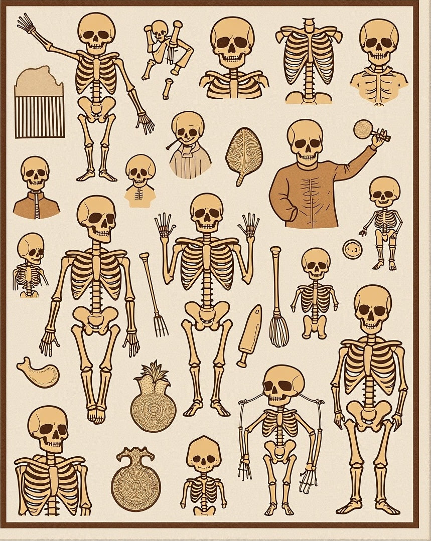 Whimsical Skeleton Collection Beige Rug