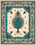 Teal Peacock Feather Floral Square Rug