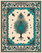 Teal Peacock Feather Floral Square Rug