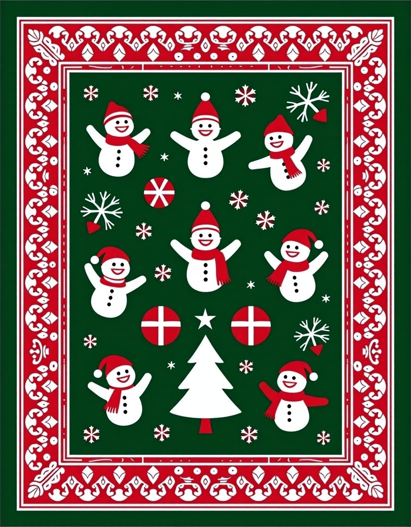 Joyful Snowman Christmas Tree Border Rug