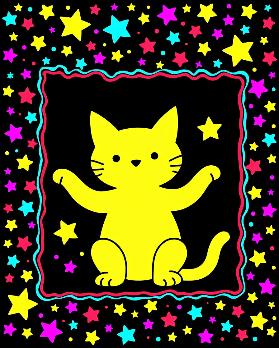Yellow Cat Stars Border Rug