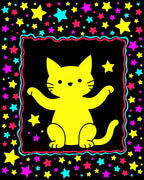 Yellow Cat Stars Border Rug