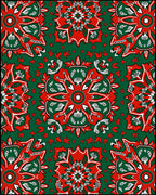 Red White Green Medallion Floral Rug