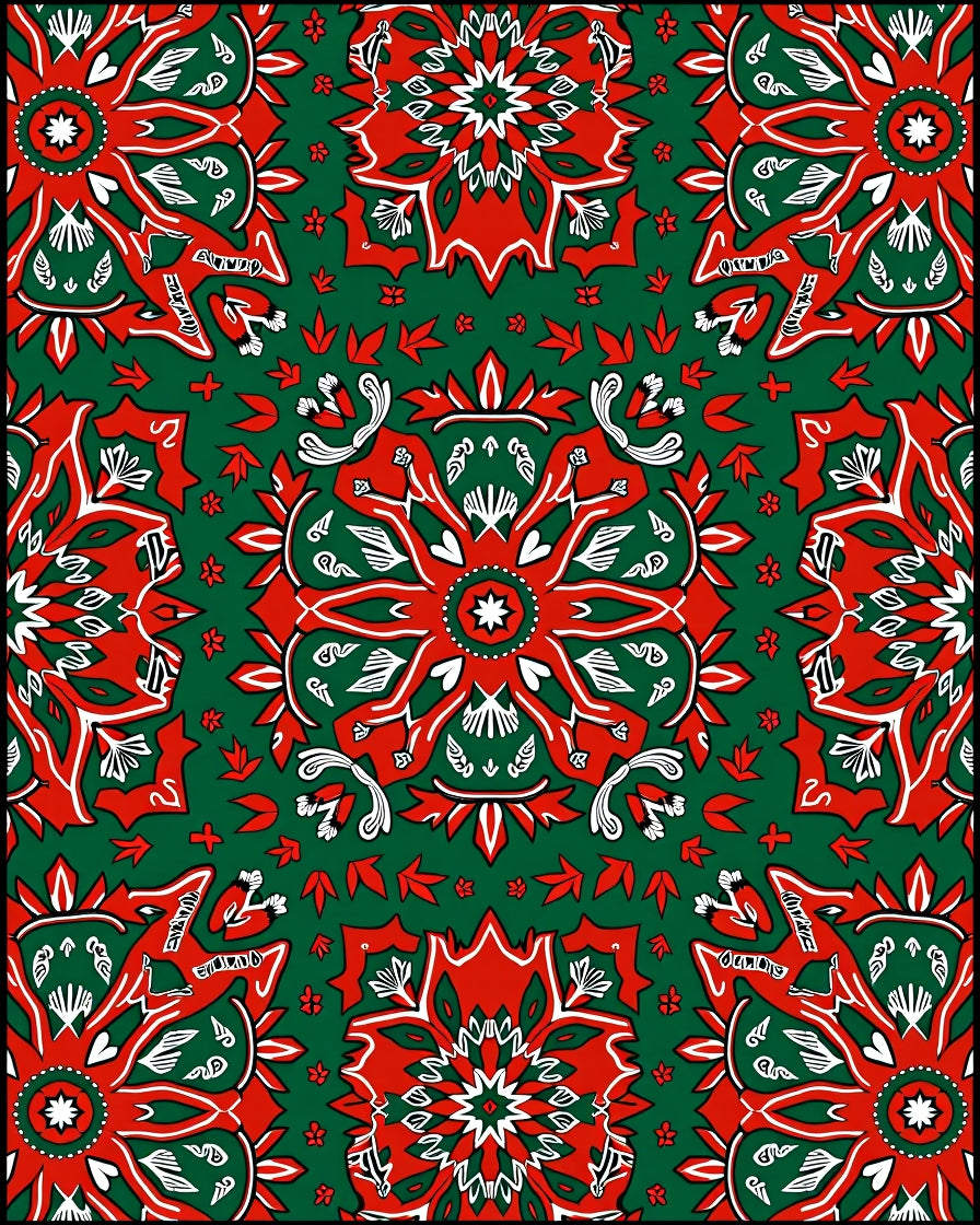 Red White Green Medallion Floral Rug